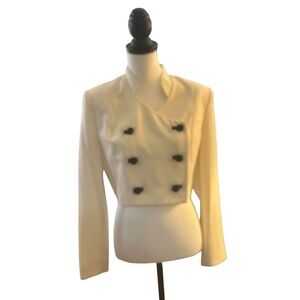 French Designer Look Cropped Cream Blazer Double Black Buttons France Size 8